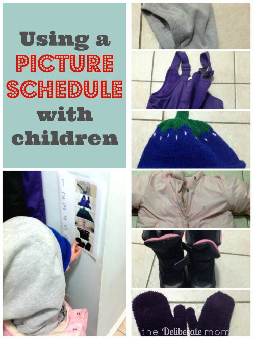Using a picture schedule with children. How to get your child to dress independently. https://thedeliberatemom.com