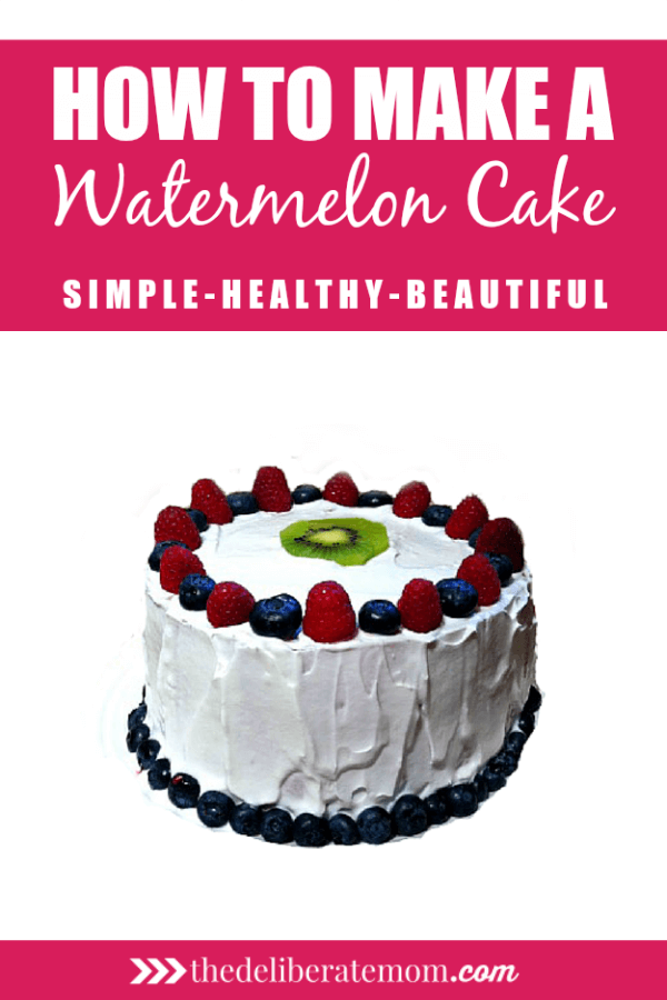 This watermelon cake recipe is simple, healthy, and beautiful. This is a no bake cake and is a dairy free recipe! It's great for anyone with food allergies, and is perfect for the summer birthday party or special occasion which requires cake.