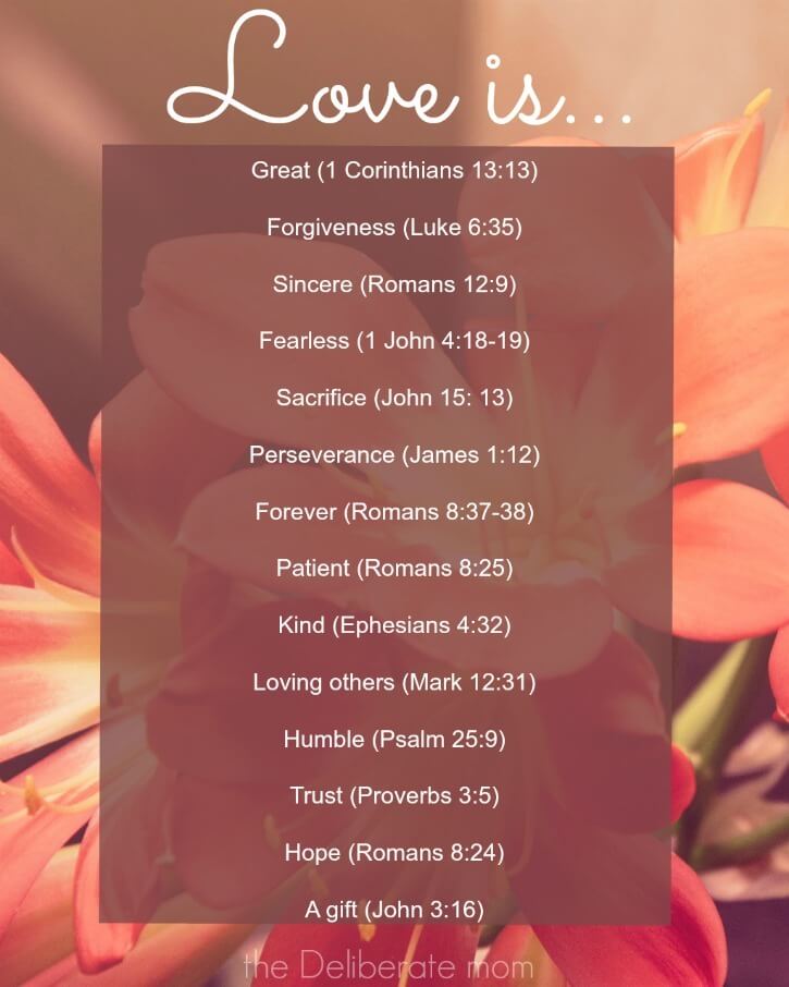 Love is Valentine's Day paper chain scripture references for countdown activity.
