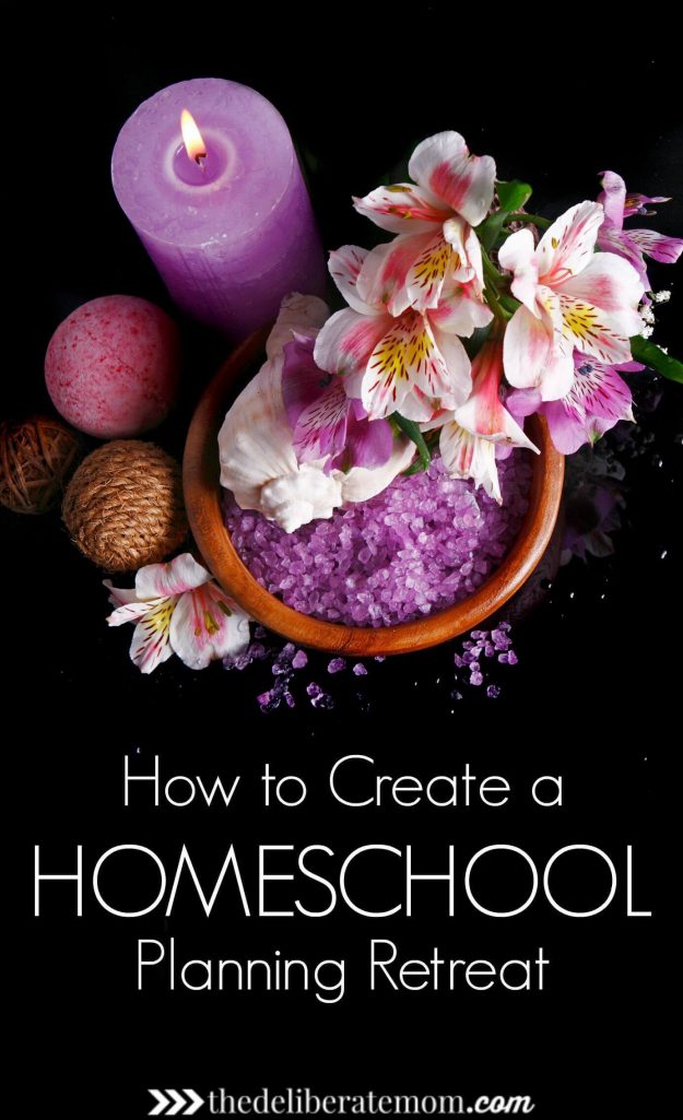 Light some candles. Play some soft music. No, it's not a day at the spa, it's the setting for your homeschool planning retreat. Come see how you can be productive and feel inspired at the same time! #homeschoolplanning #planningretreat