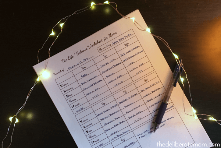 life-balance worksheet - completed - The Deliberate Mom