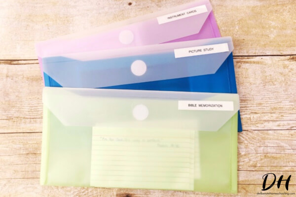 These plastic card holders are a unique homeschool organization tool. 