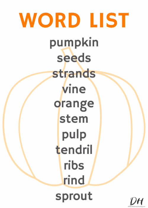 Make sure to use a pumpkin-inspired word list for your pumpkin unit study!