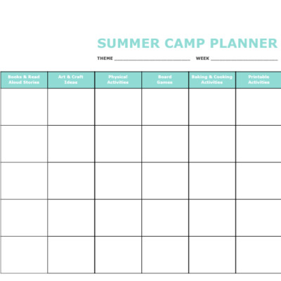 DIY Summer Camp Planning Sheet