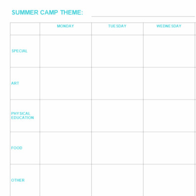 Summer Camp Weekly Planner