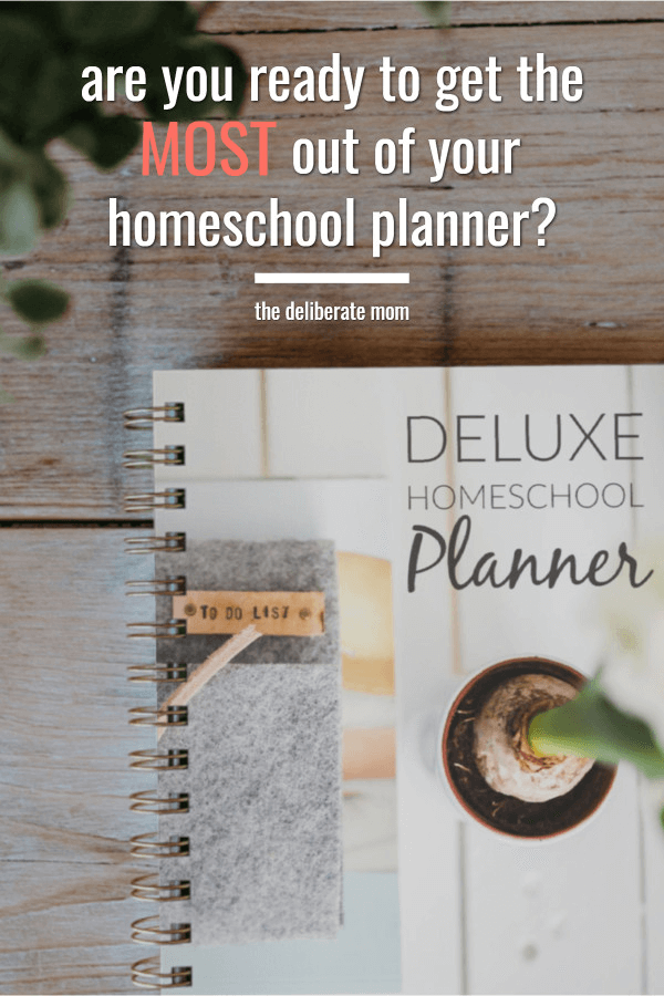 Homeschool planner on a table with a plant.